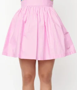Unique Vintage Light Pink Gathered Mini Skirt