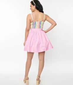 Unique Vintage Light Pink Gathered Mini Skirt