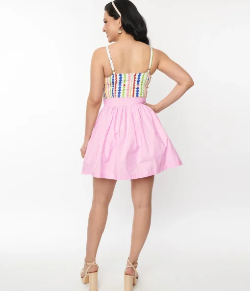 Unique Vintage Light Pink Gathered Mini Skirt