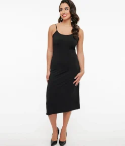 Unique Vintage Midi Length Black Stretch Slip