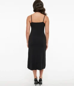 Unique Vintage Midi Length Black Stretch Slip