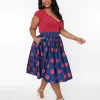 Unique Vintage Navy & Berry Polka Dot Gellar Swing Skirt