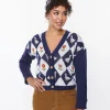 Unique Vintage Navy & Duck Argyle Sweater Cardigan
