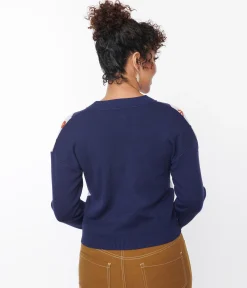 Unique Vintage Navy & Duck Argyle Sweater Cardigan