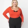 Unique Vintage Orange & Black Bat Bow Long Sleeve Top