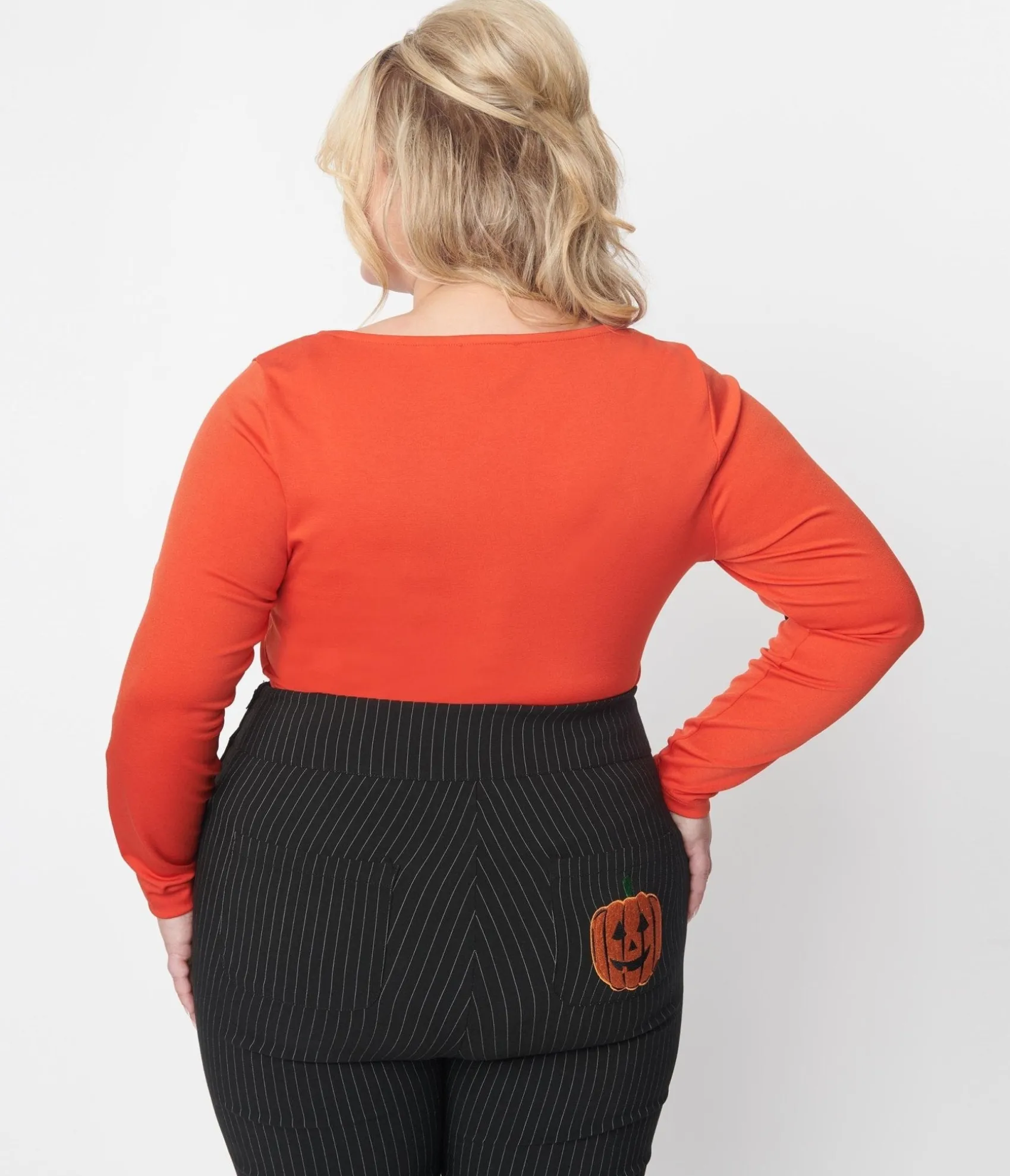 Unique Vintage Orange & Black Bat Bow Long Sleeve Top