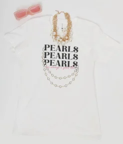 Unique Vintage Pearls White Fitted Womens Graphic Tee