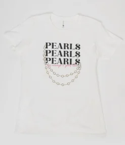 Unique Vintage Pearls White Fitted Womens Graphic Tee