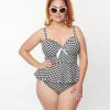 Unique Vintage Plus Size Black & White Gingham Daphne Swim Bottoms