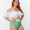 Unique Vintage Plus Size White Ruffle Swim Top