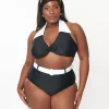 Unique Vintage Plus Size Black & White Belted Swim Bottoms