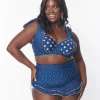 Unique Vintage Plus Size Navy & Pink Pin Dot Alice Swim Skirt