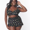 Unique Vintage Plus Size Black & Pineapple Print Totally Tied Up Swim Top