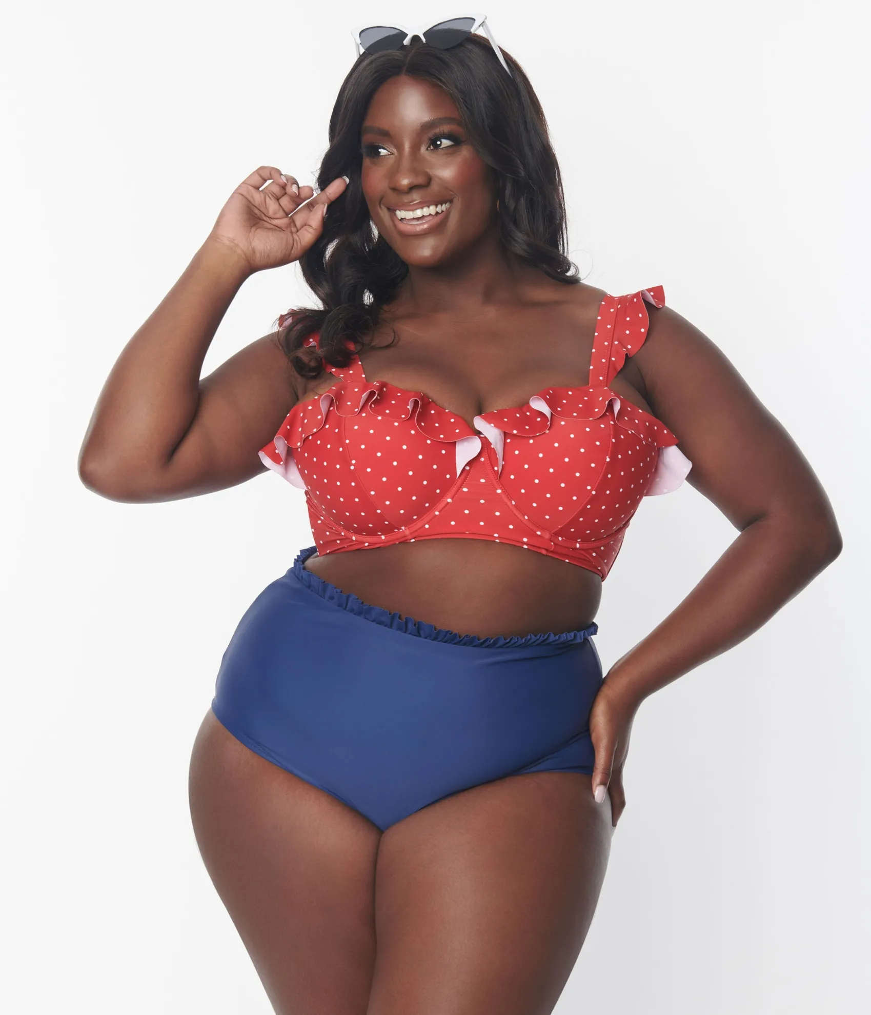 Unique Vintage Plus Size Red & White Pin Dot Southampton Swim Top
