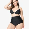 Unique Vintage Plus Size All Black Monroe High Waist Bikini Bottom