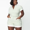Unique Vintage Plus Size Sage & White Gingham Patsy Romper