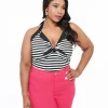 Unique Vintage Plus Size Black & White Striped Halter Top