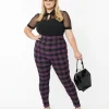 Unique Vintage Plus Size 1970s Purple & Black Plaid Rizzo Cigarette Pants