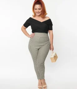 Unique Vintage Plus Size Ivory & Black Gingham Rizzo Cigarette Pants