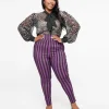 Unique Vintage Plus Size 1960s Black & Purple Stripe High Waist Cigarette Pants