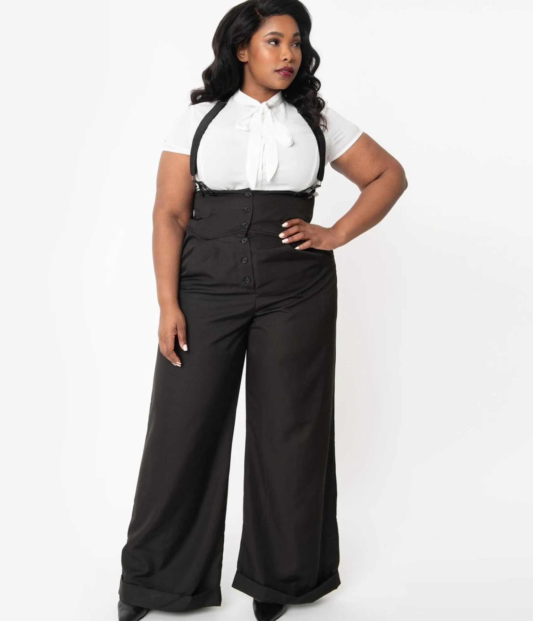 Unique Vintage Plus Size 1930s Black Thelma Suspender Pants