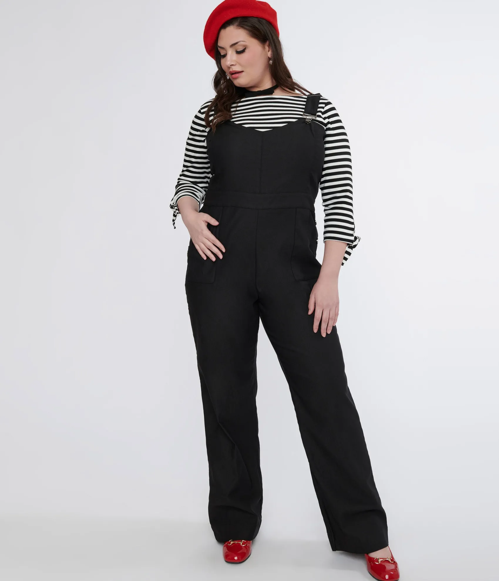 Unique Vintage Plus Size 1950s Black Wide Leg Overalls