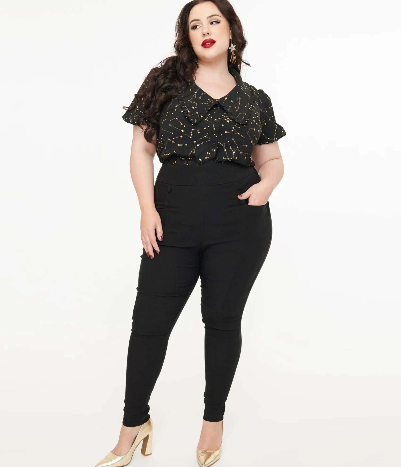 Unique Vintage Plus Size 1950s Black High Waisted Cigarette Pants