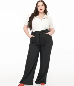 Unique Vintage Plus Size 1950s Black Wide Leg Trousers