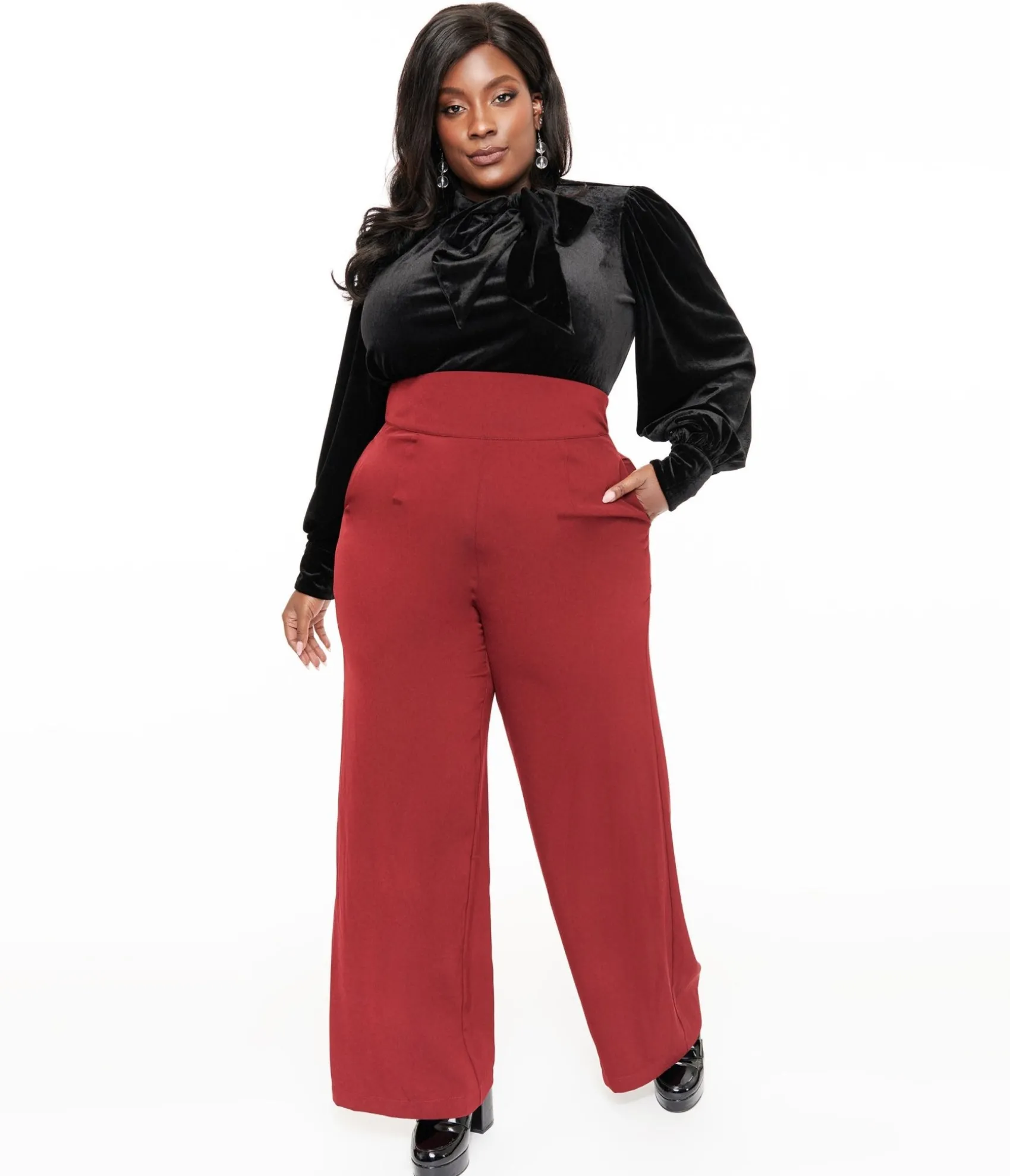 Unique Vintage Plus Size 1940s Merlot High Waist Pants