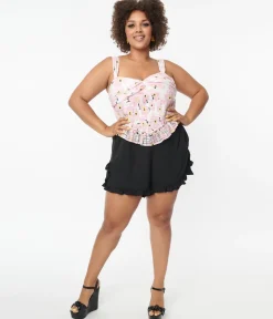 Unique Vintage Plus Size Black Ruffle Shorts