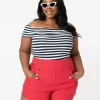 Unique Vintage Plus Size 1940s Style Red High Waist Sailor Debbie Shorts