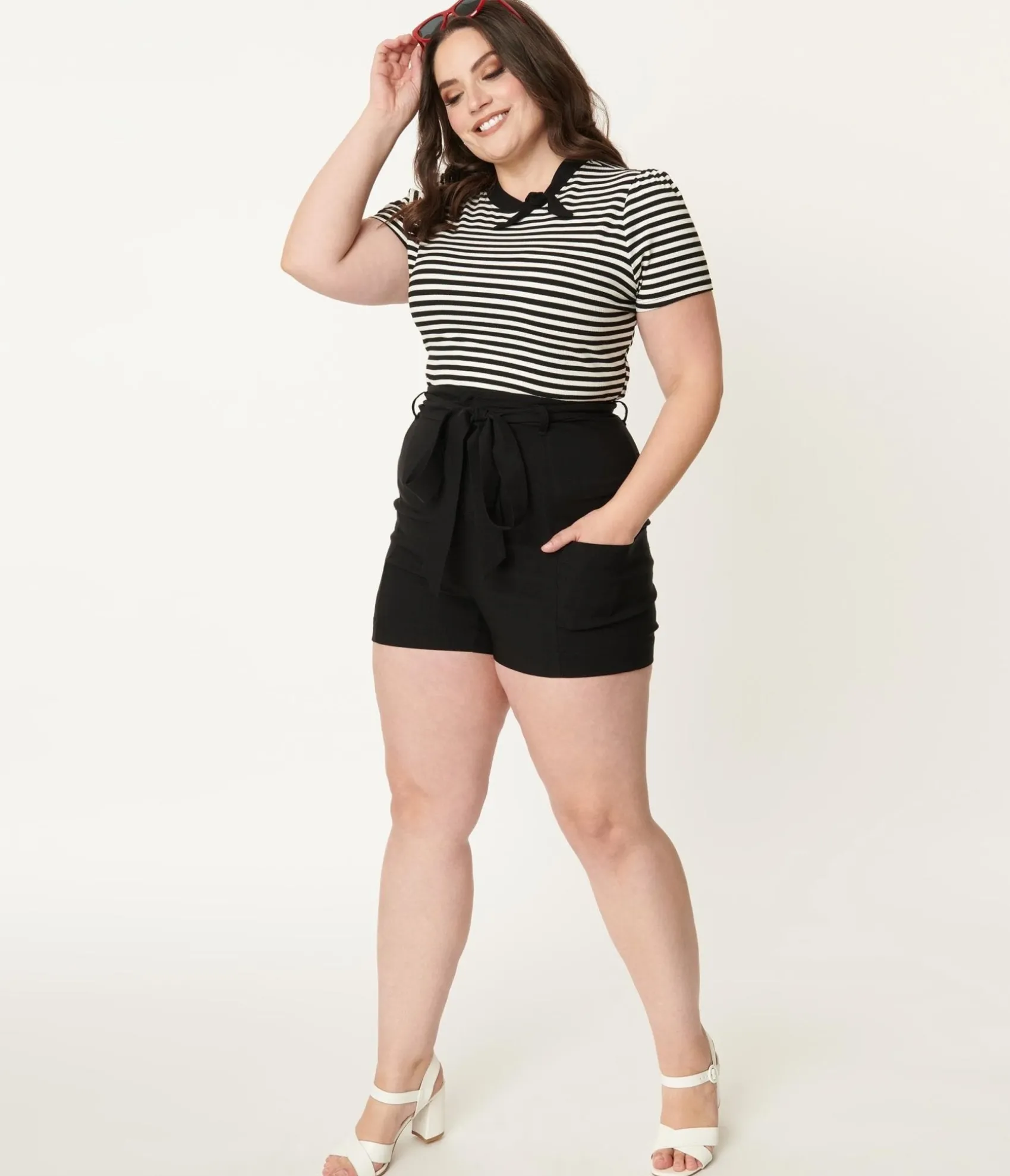 Unique Vintage Plus Size Black High Waist Tied & True Shorts