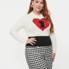 Unique Vintage Plus Size Cream & Red Locked Heart Sweater