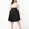 Unique Vintage Plus Size Retro Style Black High Waist Vivien Swing Skirt