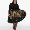 Unique Vintage Plus Size 1950s Black & Gold Foil Feather Gellar Swing Skirt