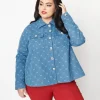 Unique Vintage Plus Size Blue Bow Denim Jacket