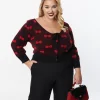 Unique Vintage Plus Size Black & Red Bows Dandy Cardigan