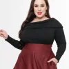 Unique Vintage Plus Size 1960s Black Folded Shoulder Knit Top
