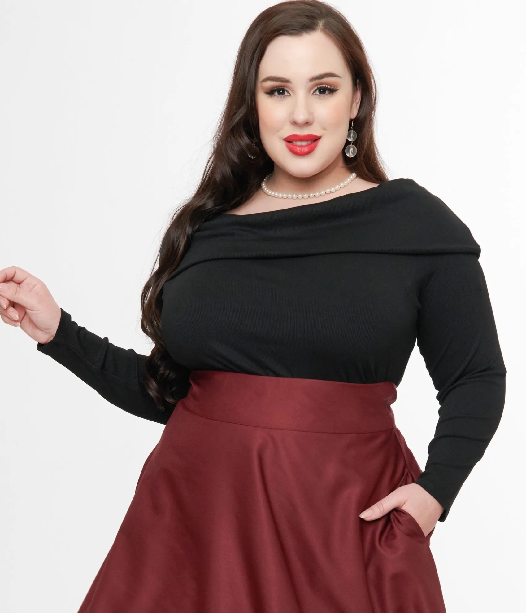 Unique Vintage Plus Size 1960s Black Folded Shoulder Knit Top