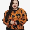 Unique Vintage Plus Size Orange Pumpkin & Black Cat Print Sweater