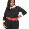 Unique Vintage Plus Size Black & White Candy Cane Print Contrast Sabrina Sweater
