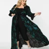 Unique Vintage Plus Size Black & Teal Floral Velvet Burnout Duster