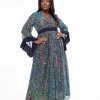 Unique Vintage Plus Size 1970s Navy Glitter Sequin Maxi Dress