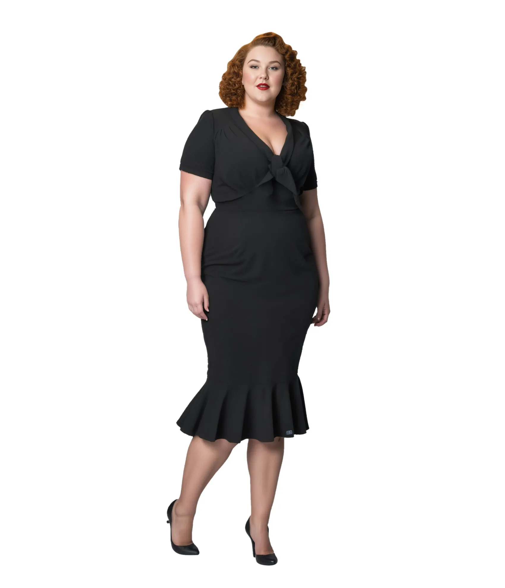 Unique Vintage Plus Size 1940s All Black Holloway Wiggle Dress