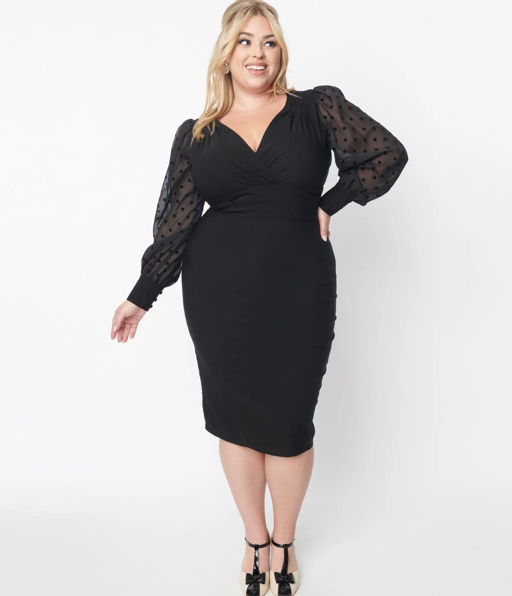 Unique Vintage Plus Size 1950s Black Delores Pencil Dress