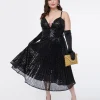 Unique Vintage Plus Size 1950s Black Pleated Sequin Swing Dress