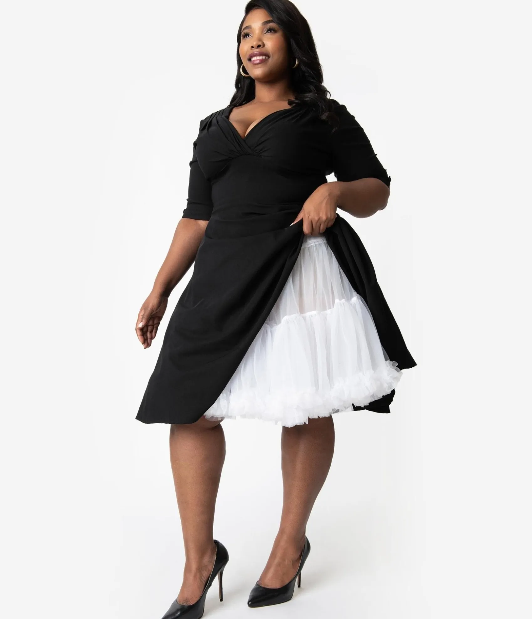 Unique Vintage Plus Size White Retro Style Ruffled Petticoat Crinoline