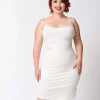 Unique Vintage Plus Size Short White Stretch Slip