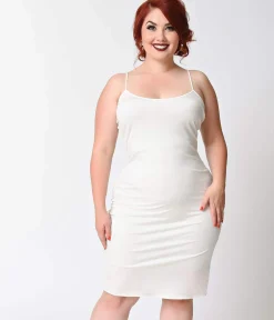 Unique Vintage Plus Size Short White Stretch Slip