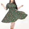 Unique Vintage Plus Size 1950s Green Winter Fox Devon Swing Dress